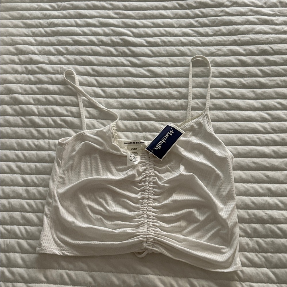 Caution To The Wind White Ruched Crop Top